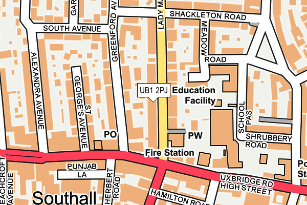 UB1 2PJ map - OS OpenMap – Local (Ordnance Survey)