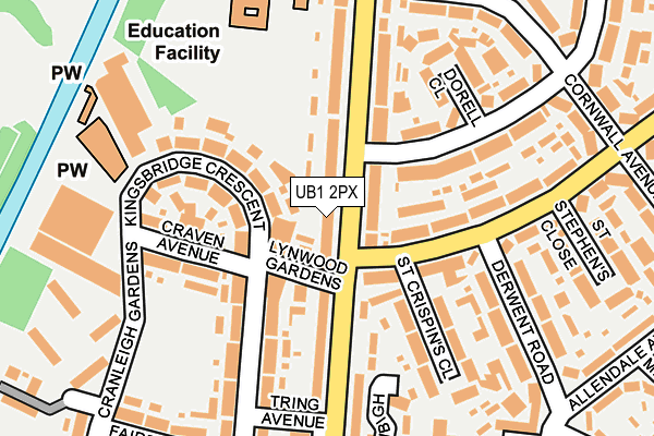 UB1 2PX map - OS OpenMap – Local (Ordnance Survey)