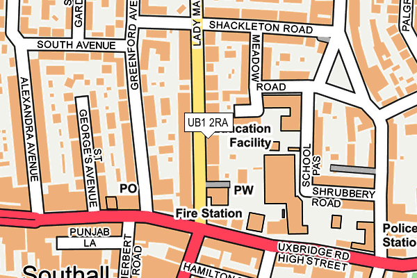 UB1 2RA map - OS OpenMap – Local (Ordnance Survey)