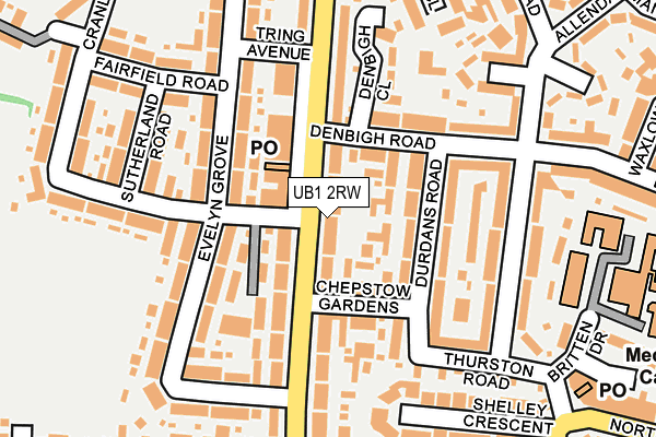 UB1 2RW map - OS OpenMap – Local (Ordnance Survey)