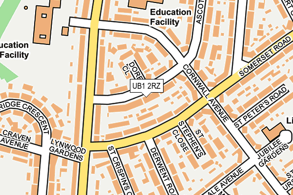 UB1 2RZ map - OS OpenMap – Local (Ordnance Survey)