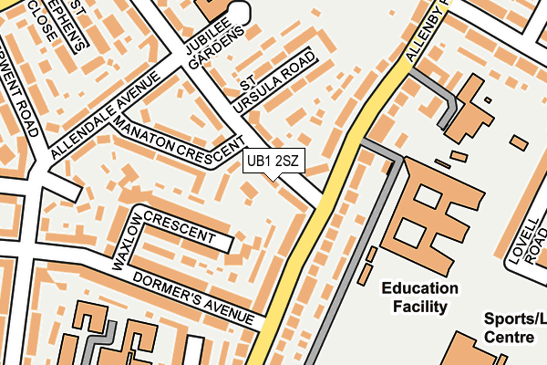 UB1 2SZ map - OS OpenMap – Local (Ordnance Survey)
