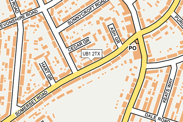 UB1 2TX map - OS OpenMap – Local (Ordnance Survey)