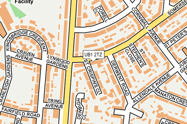 UB1 2TZ map - OS OpenMap – Local (Ordnance Survey)