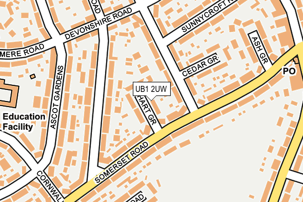 UB1 2UW map - OS OpenMap – Local (Ordnance Survey)