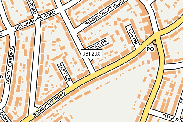UB1 2UX map - OS OpenMap – Local (Ordnance Survey)