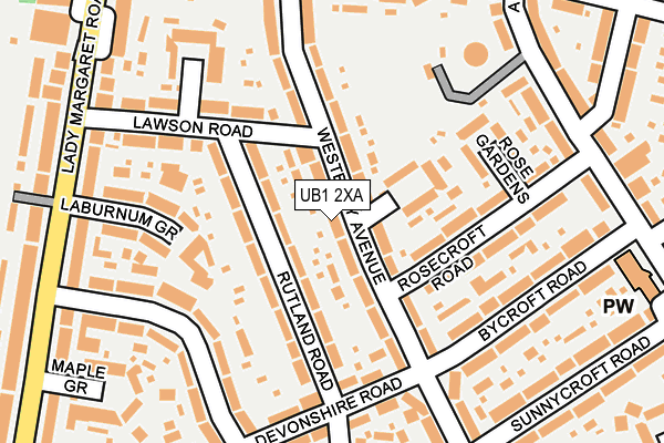UB1 2XA map - OS OpenMap – Local (Ordnance Survey)