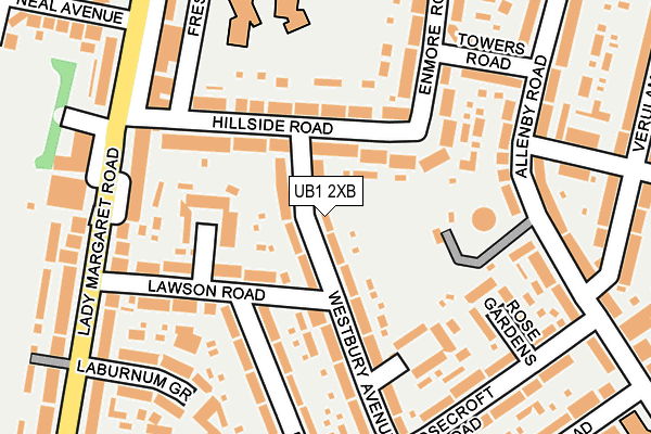 UB1 2XB map - OS OpenMap – Local (Ordnance Survey)