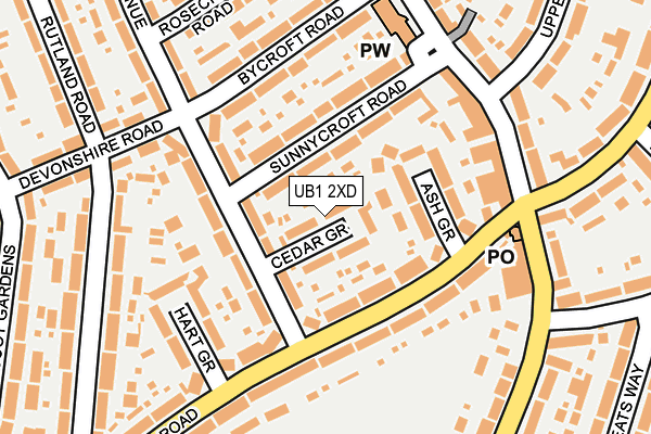 UB1 2XD map - OS OpenMap – Local (Ordnance Survey)