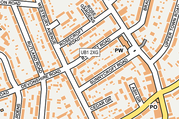 UB1 2XG map - OS OpenMap – Local (Ordnance Survey)