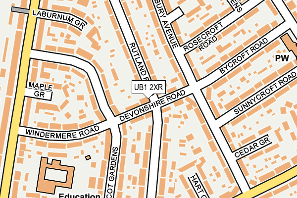 UB1 2XR map - OS OpenMap – Local (Ordnance Survey)