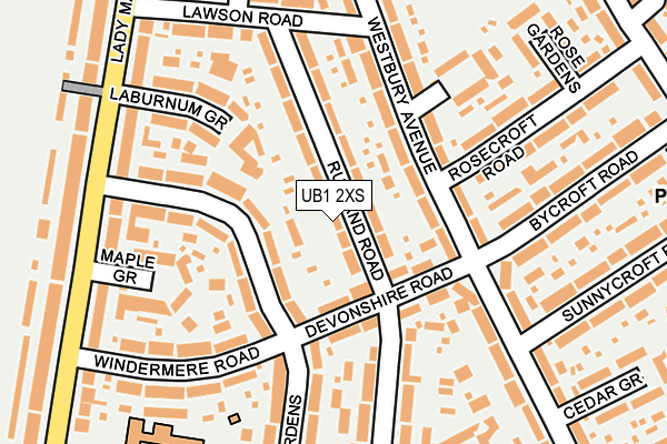 UB1 2XS map - OS OpenMap – Local (Ordnance Survey)