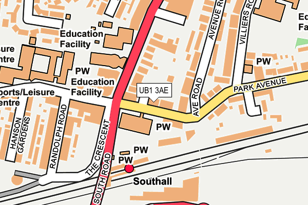 UB1 3AE map - OS OpenMap – Local (Ordnance Survey)