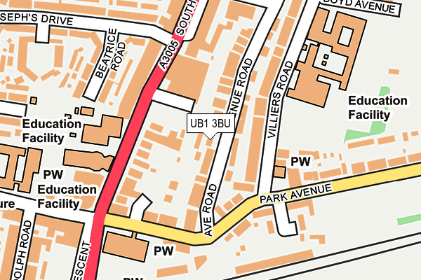 UB1 3BU map - OS OpenMap – Local (Ordnance Survey)