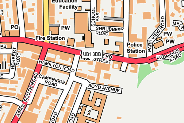 UB1 3DB map - OS OpenMap – Local (Ordnance Survey)