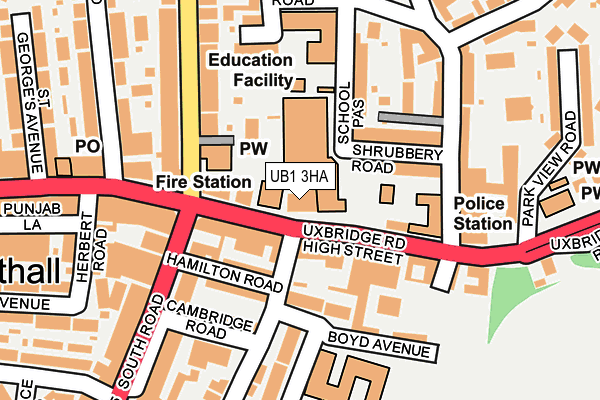 UB1 3HA map - OS OpenMap – Local (Ordnance Survey)