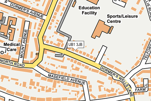 UB1 3JB map - OS OpenMap – Local (Ordnance Survey)