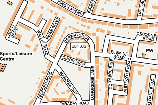 UB1 3JS map - OS OpenMap – Local (Ordnance Survey)