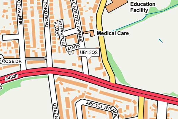 UB1 3QS map - OS OpenMap – Local (Ordnance Survey)