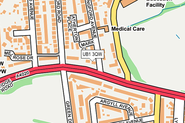 UB1 3QW map - OS OpenMap – Local (Ordnance Survey)