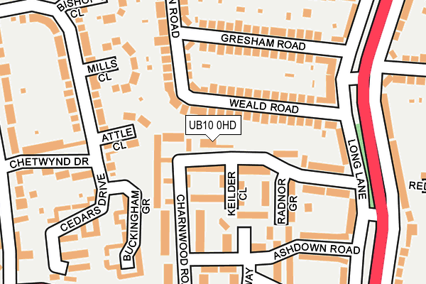 UB10 0HD map - OS OpenMap – Local (Ordnance Survey)