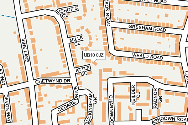 UB10 0JZ map - OS OpenMap – Local (Ordnance Survey)