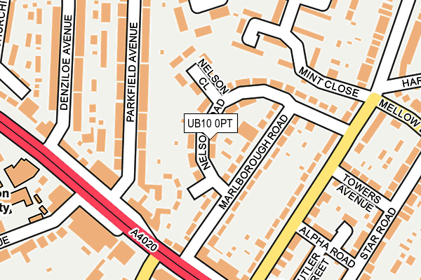 UB10 0PT map - OS OpenMap – Local (Ordnance Survey)