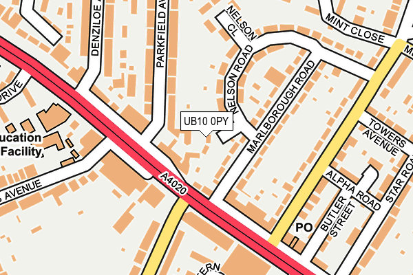 UB10 0PY map - OS OpenMap – Local (Ordnance Survey)
