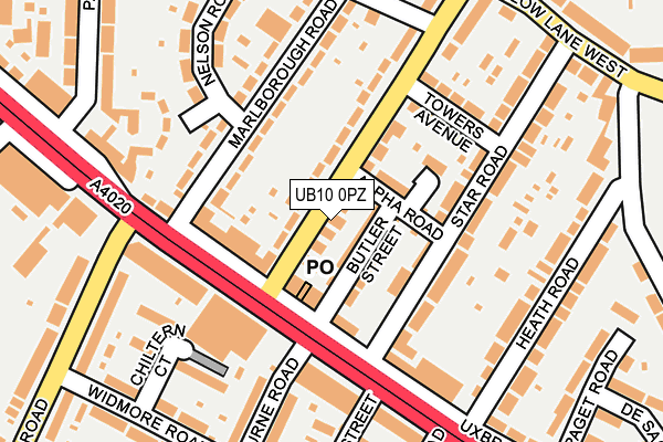 UB10 0PZ map - OS OpenMap – Local (Ordnance Survey)