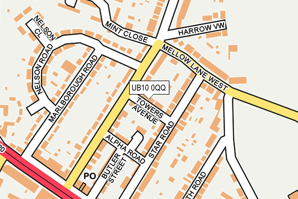 UB10 0QQ map - OS OpenMap – Local (Ordnance Survey)