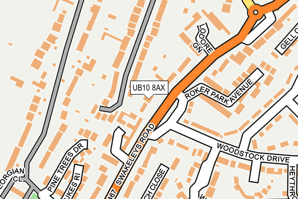 UB10 8AX map - OS OpenMap – Local (Ordnance Survey)