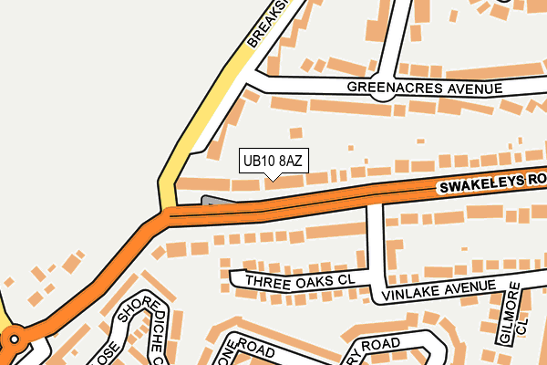 UB10 8AZ map - OS OpenMap – Local (Ordnance Survey)