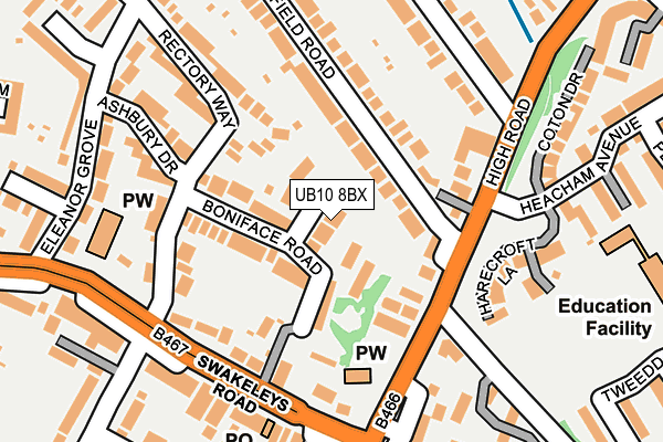 UB10 8BX map - OS OpenMap – Local (Ordnance Survey)