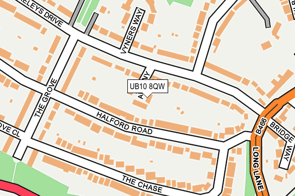 UB10 8QW map - OS OpenMap – Local (Ordnance Survey)