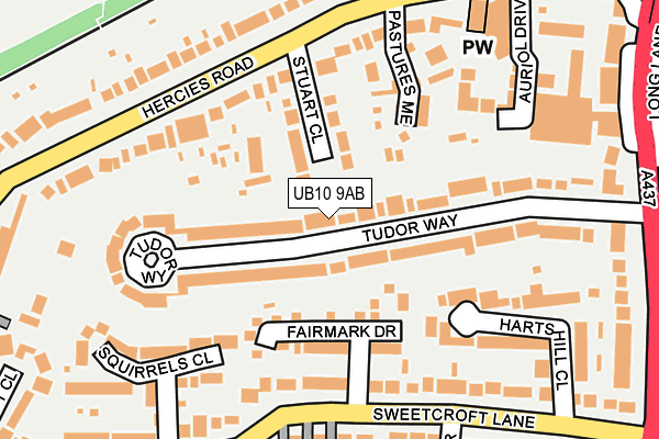 UB10 9AB map - OS OpenMap – Local (Ordnance Survey)