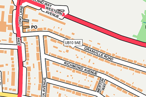 UB10 9AE map - OS OpenMap – Local (Ordnance Survey)