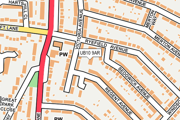 UB10 9AR map - OS OpenMap – Local (Ordnance Survey)