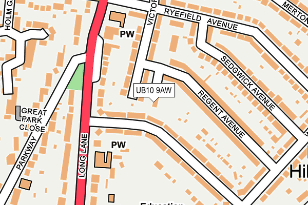 UB10 9AW map - OS OpenMap – Local (Ordnance Survey)