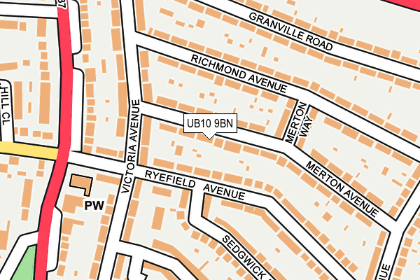 UB10 9BN map - OS OpenMap – Local (Ordnance Survey)