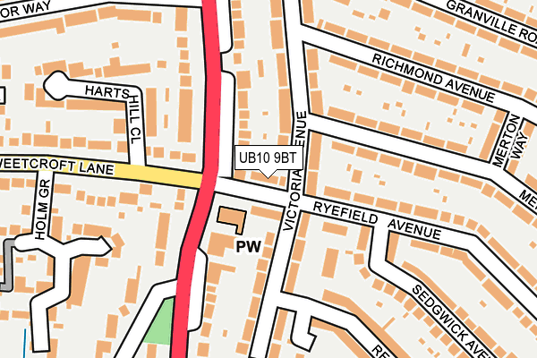 UB10 9BT map - OS OpenMap – Local (Ordnance Survey)