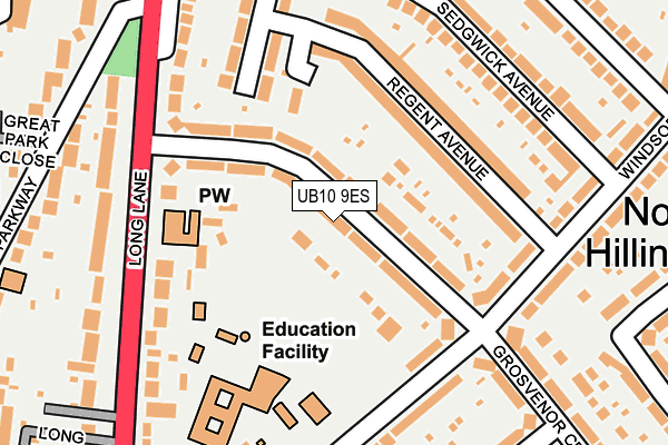 UB10 9ES map - OS OpenMap – Local (Ordnance Survey)