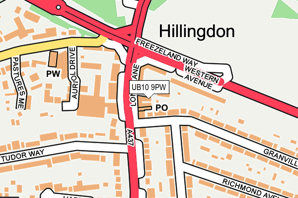 UB10 9PW map - OS OpenMap – Local (Ordnance Survey)