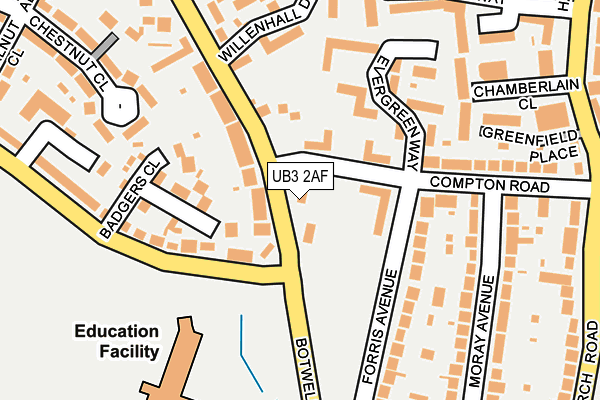 UB3 2AF map - OS OpenMap – Local (Ordnance Survey)