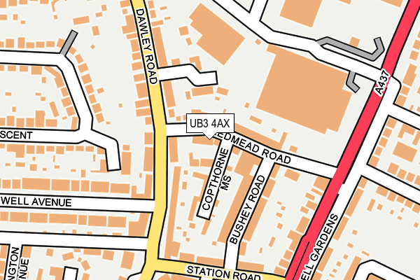UB3 4AX map - OS OpenMap – Local (Ordnance Survey)