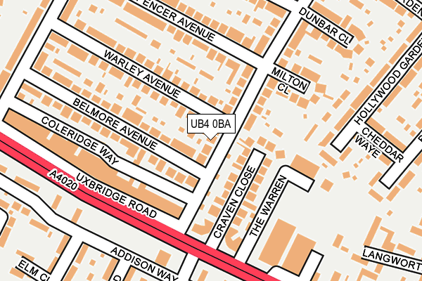 UB4 0BA map - OS OpenMap – Local (Ordnance Survey)