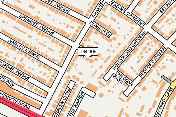UB4 0DE map - OS OpenMap – Local (Ordnance Survey)