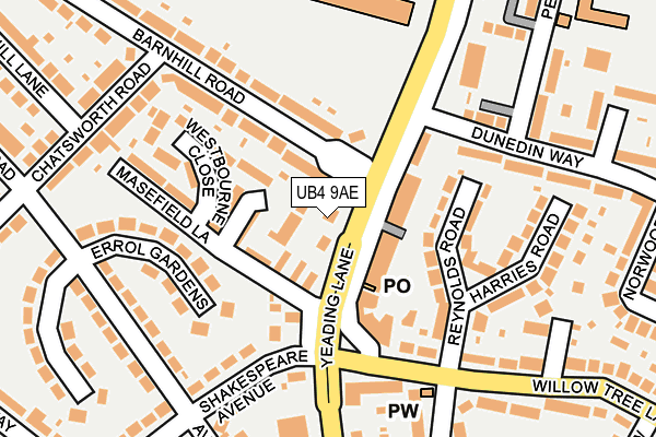 UB4 9AE map - OS OpenMap – Local (Ordnance Survey)