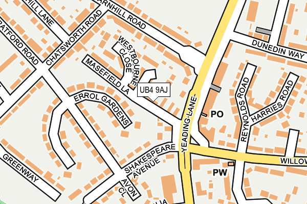 UB4 9AJ map - OS OpenMap – Local (Ordnance Survey)