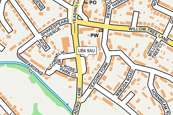 UB4 9AU map - OS OpenMap – Local (Ordnance Survey)