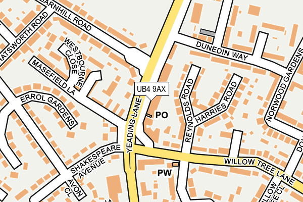UB4 9AX map - OS OpenMap – Local (Ordnance Survey)